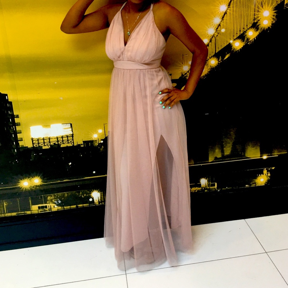 This beautiful light peachy soft pink dress it will look nice in prom